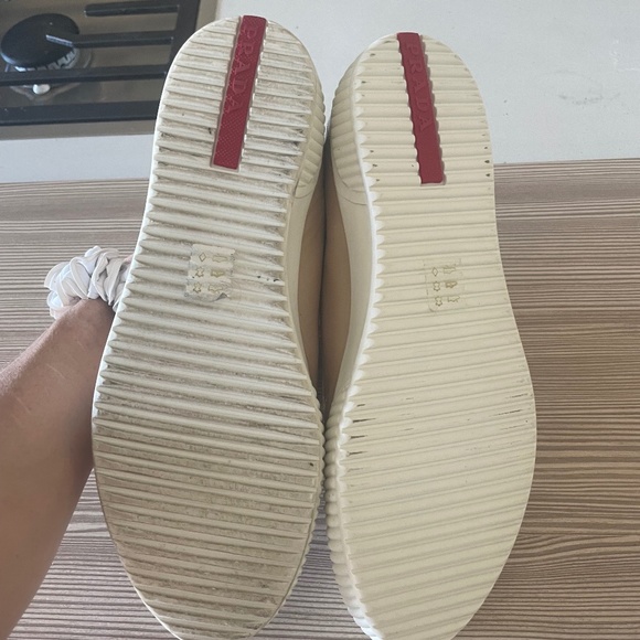 PRADA Beige Powder Patent Leather Sneakers with PRADA Dust Bag - Picture 4 of 16